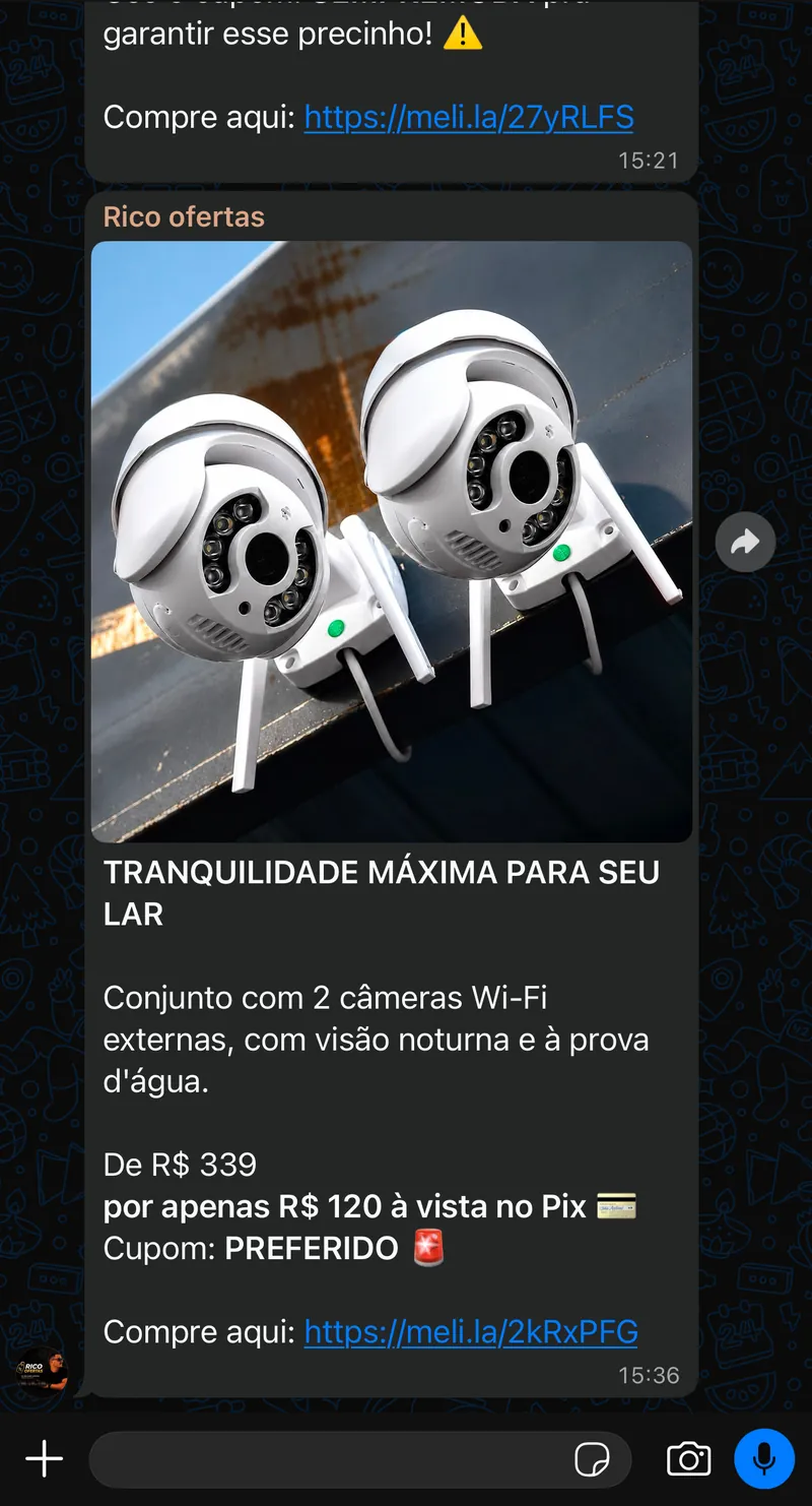 Print real do grupo: kit com 2 câmeras Wi-Fi externas
