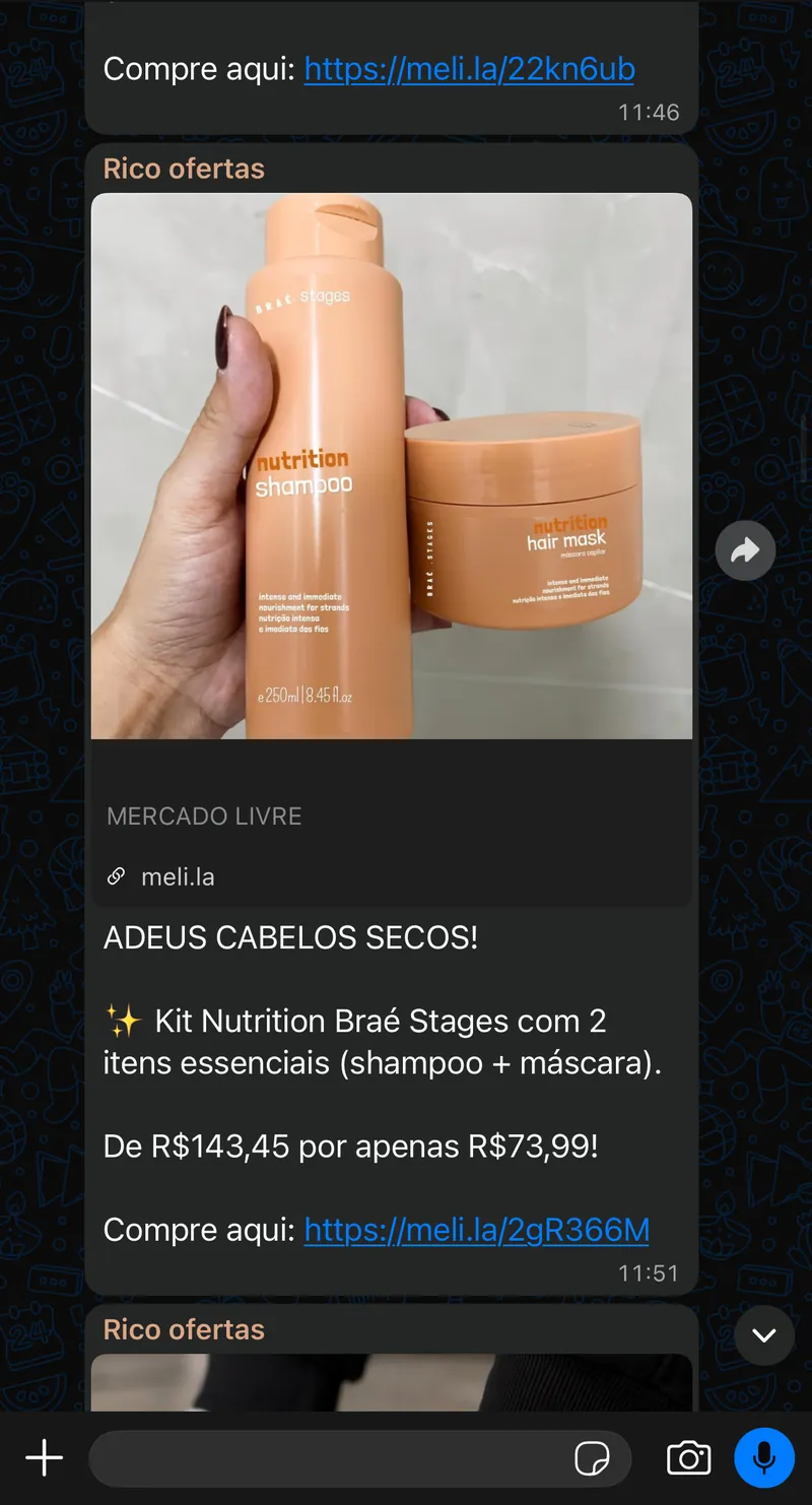 Print real do grupo: Kit Nutrition Braé Stages shampoo e máscara